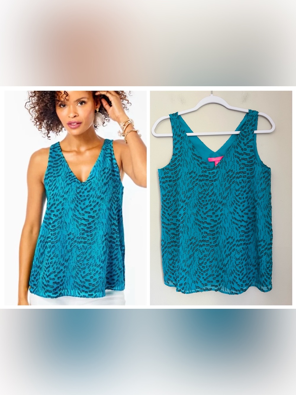 Lilly Pulitzer NWT FLORIN Silk Sleeveless Top Womens XS Teal Bay Silk Swirl Clip